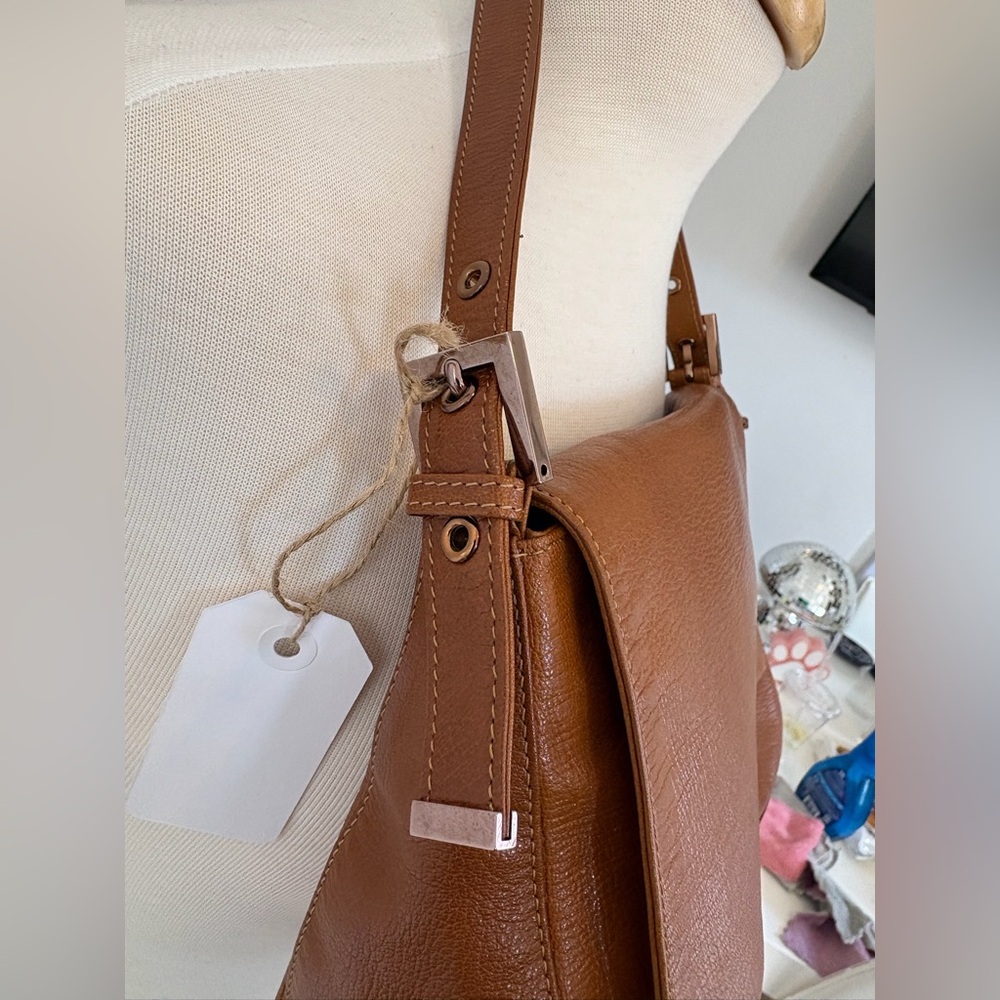 Fendi Mama Baguette Brown Leather Shoulder Bag FF Logo Vintage - Picture 6 of 14